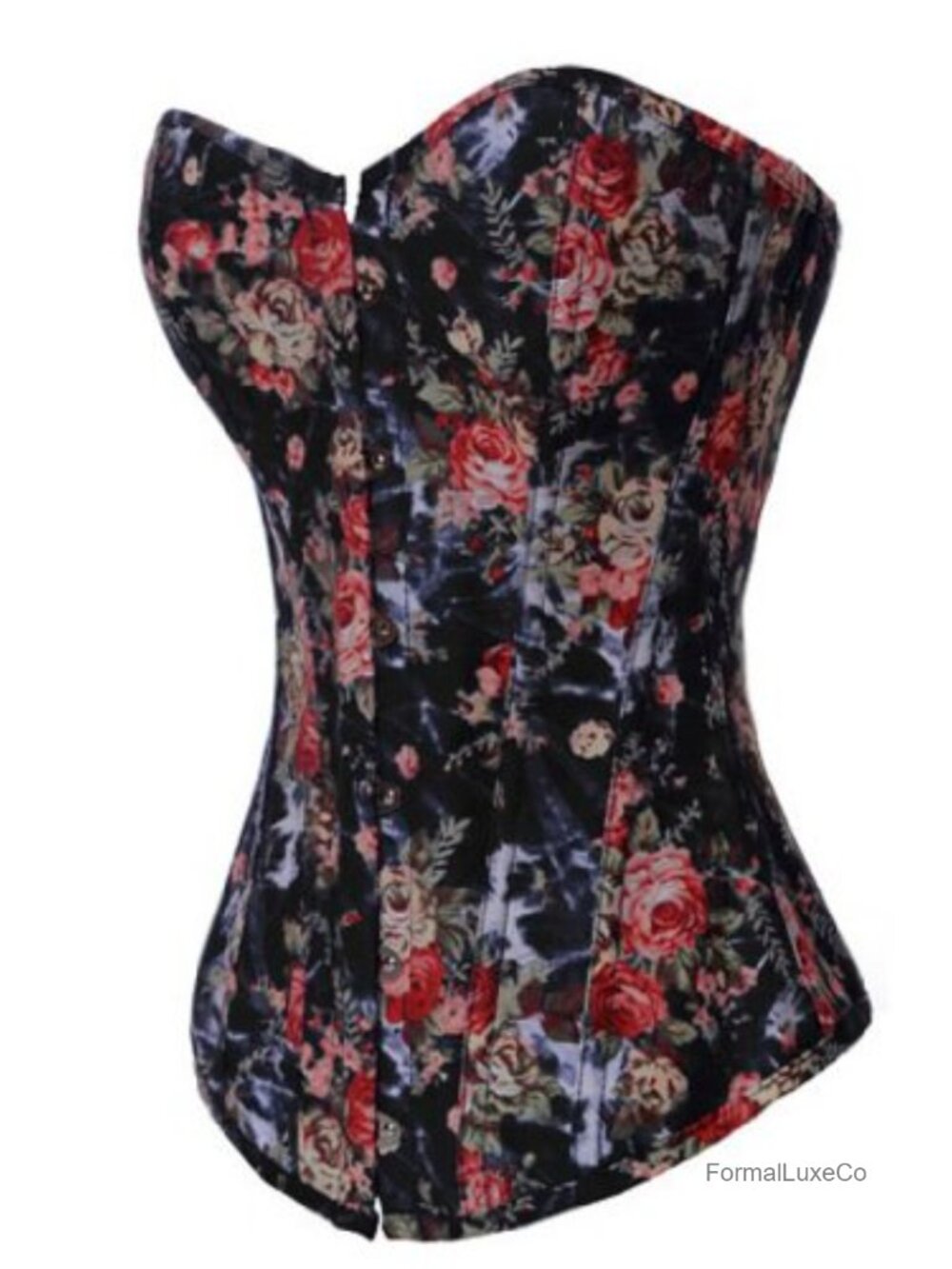Vintage Floral Overbust Corset Bustier Top Steel Boned Lace Up Waist Training